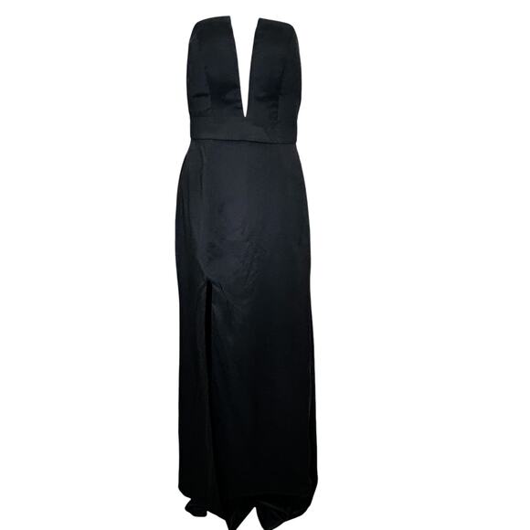 Women's Black Long Prom Evening Formal Sleeveless Mesh Inset Gown wTrain Sz 2 - Picture 1 of 8